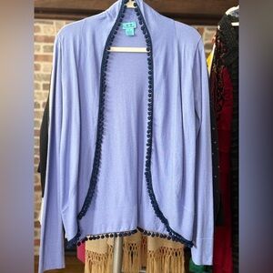 Lavender Cardigan with Navy Trim